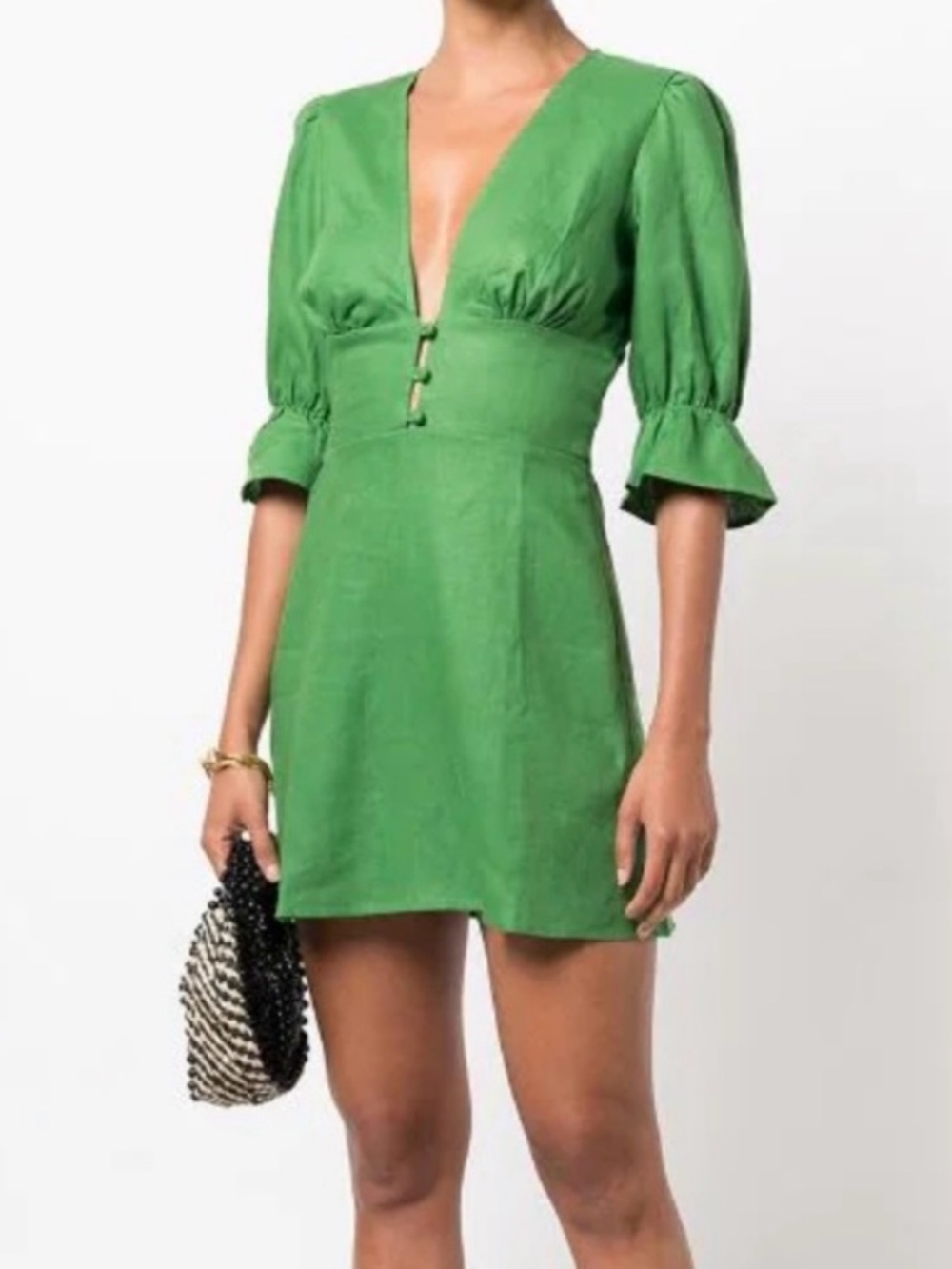 Reformation Simi Linen Mini Dress in Kelly Green, SZ 10